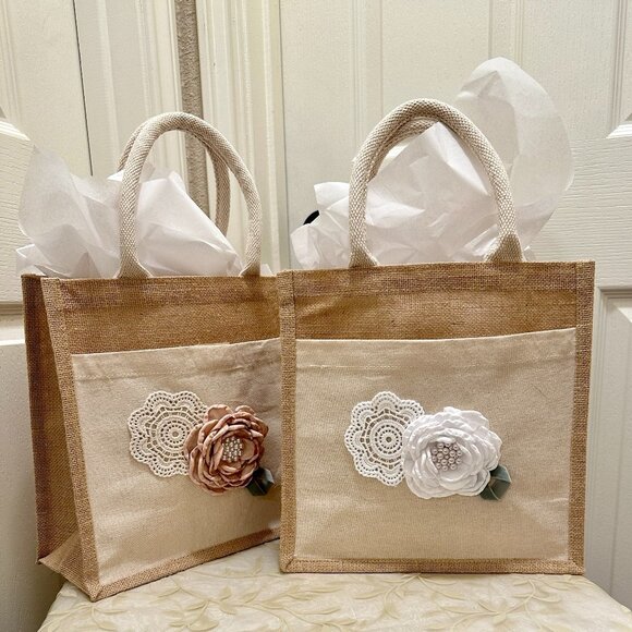 BUNDLE (2) Burlap Bags With A Satin Rose, Barn Wedding Flower Girl Wedding (NEW) - Picture 13 of 13